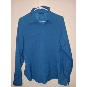 Colombia Mens Antimicrobial Treated Button Down Blue Long Sleeve Dry Fit Shirt M